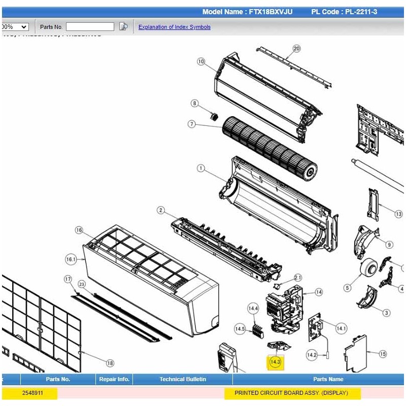 DAIKIN 2548911 PRINTED CIRCUIT BOARD ASSY. (DISPLAY)