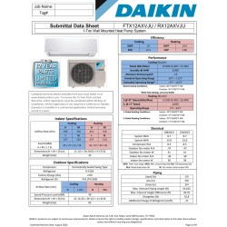 Daikin 10,900 btu 19 SEER Heat Pump & Air Conditioner Ductless Mini Split FTX12AXVJU / RX12AXVJU