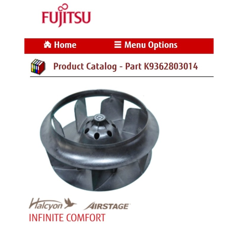 FUJITSU K9362803014 aka 9362803014 TURBO FAN ASSY AUU DW BLACK PLASTIC