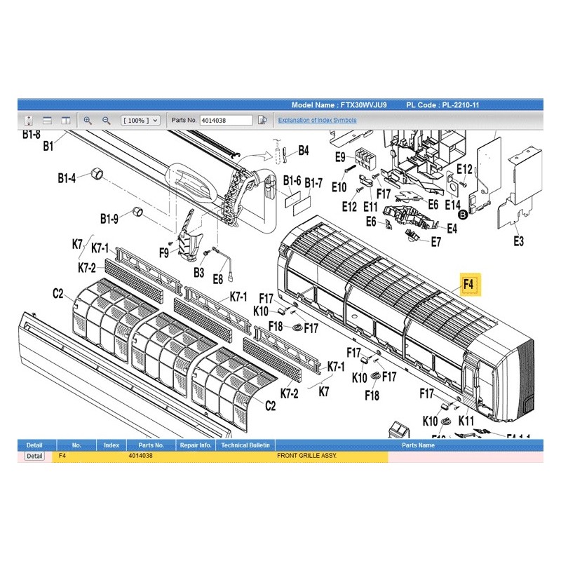 DAIKIN 4014038 FRONT GRILLE ASSY.