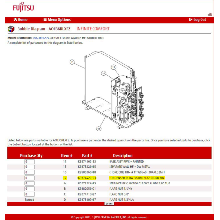 FUJITSU K9374420193 CONDENSER TA DW 36/RML/1/FZ STDRD FIN