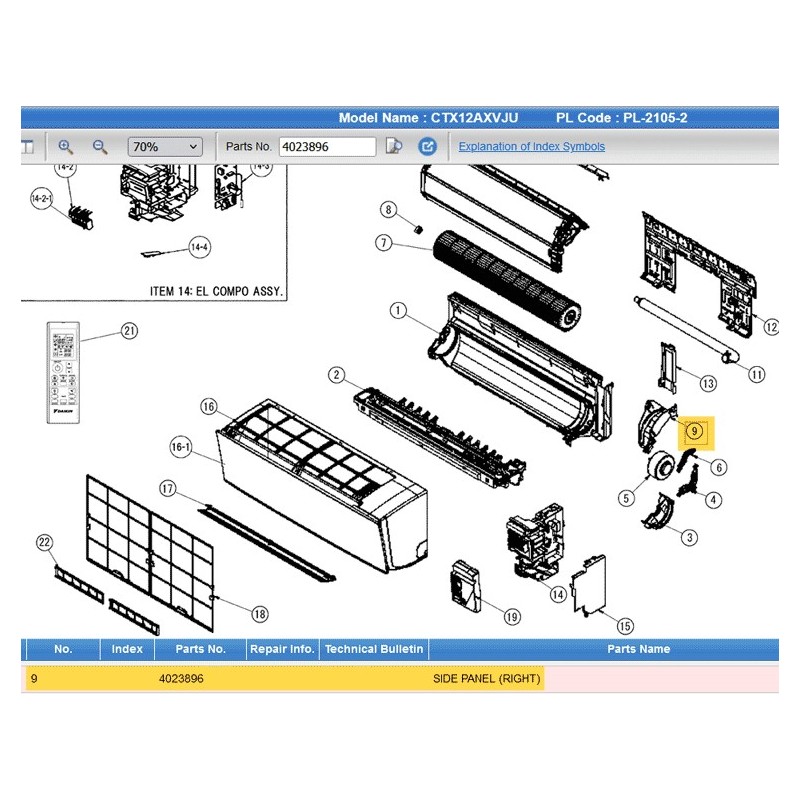 DAIKIN 4023896 SIDE PANEL (RIGHT)