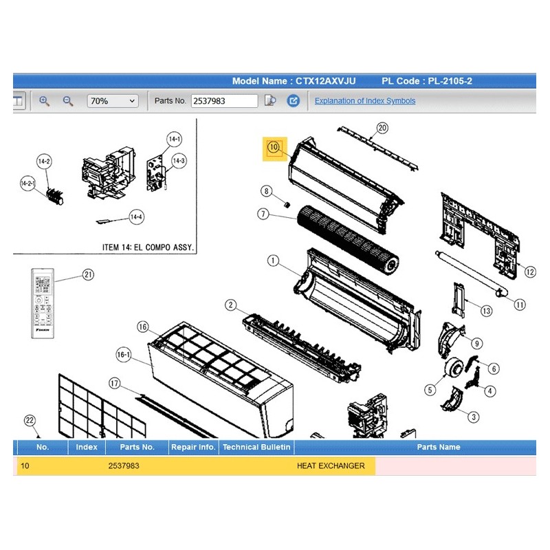 DAIKIN 2537983 HEAT EXCHANGER