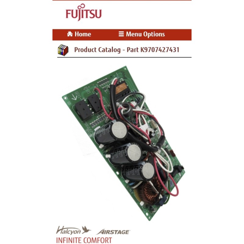 Fujitsu K9707427431 aka 9707427431 CONTROLLER PCB W/RMTH RLXQ K08CX-0805HSE-C1