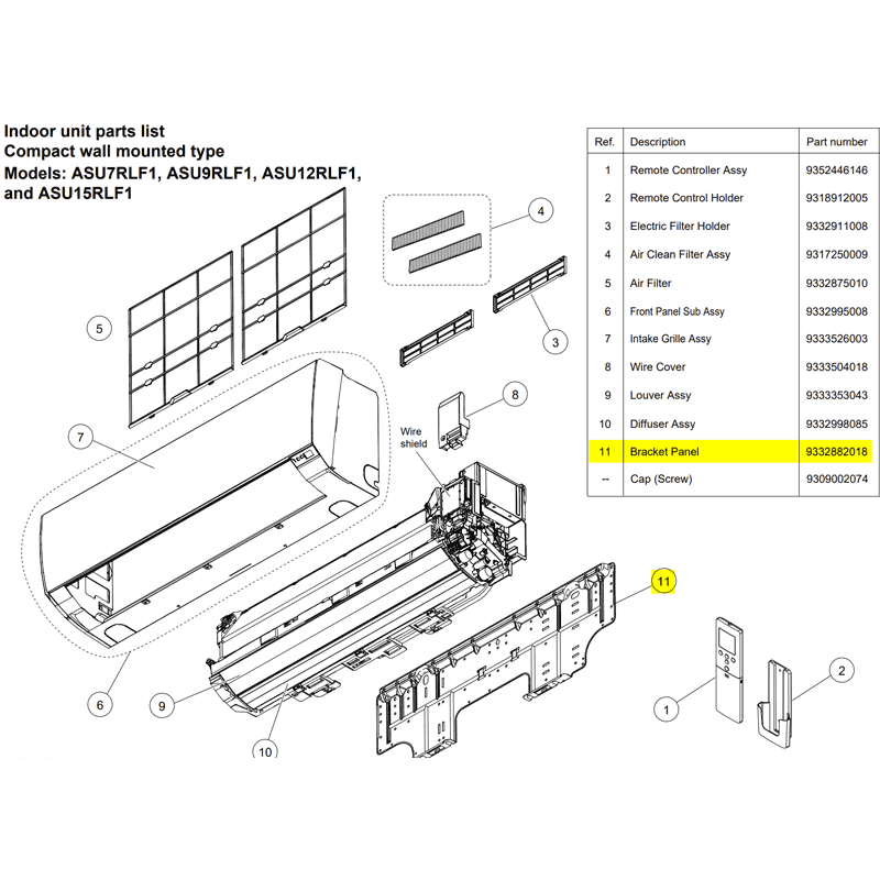 FUJITSU K9332882018 aka 9332882018 BRACKET WALL ASU7~15RLF1 DW