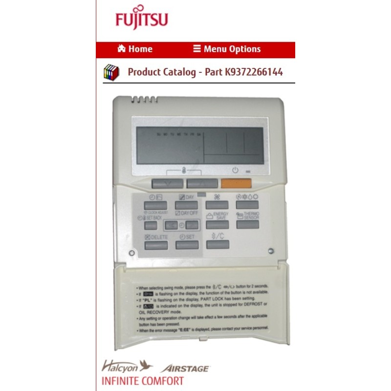 FUJITSU K9372266144 aka 9372266144 REMOTE CONTROL WIRED AUU AR-3TA14Y W/O WIRE