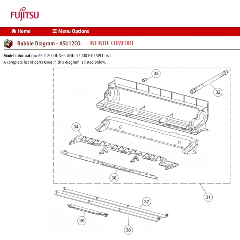 FUJITSU K9309992030 aka 9309992030 LOUVER Z CL/RL HVAB LOWER (THINNER) ABS