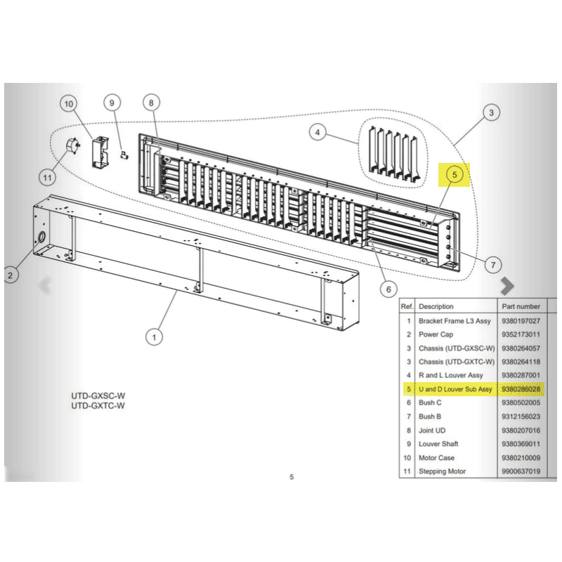 FUJITSU K9380286028 aka 9380286028 LOUVER ASSY UP & DOWN UTD-GQSC-W