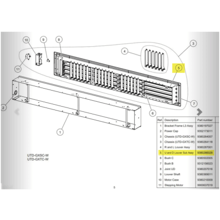 FUJITSU K9380286028 aka 9380286028 LOUVER ASSY UP & DOWN UTD-GQSC-W