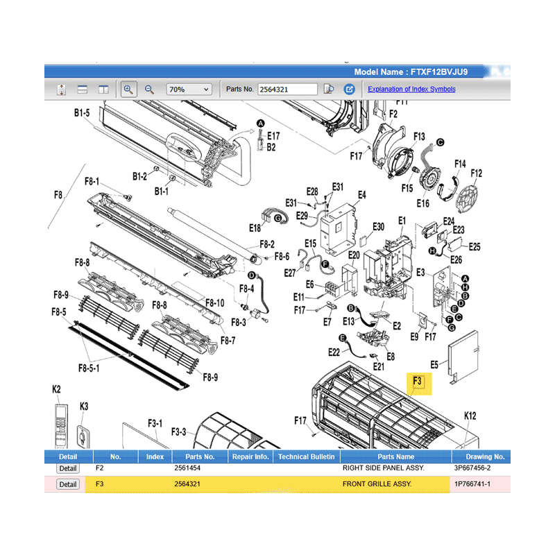 DAIKIN 2564321 FRONT GRILLE ASSY.