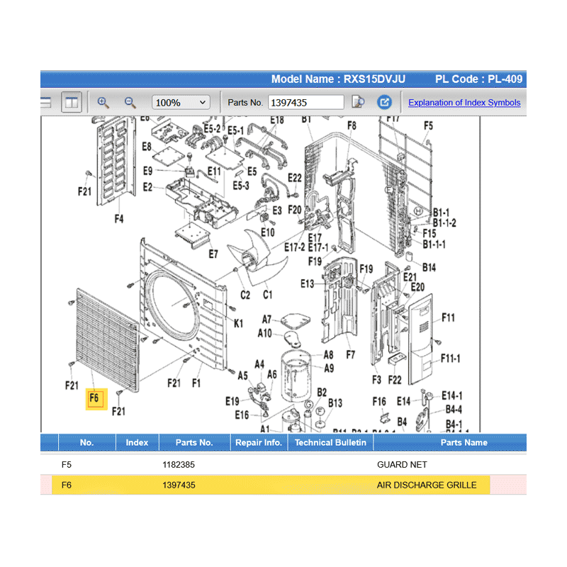 DAIKIN 1397435 AIR DISCHARGE GRILLE