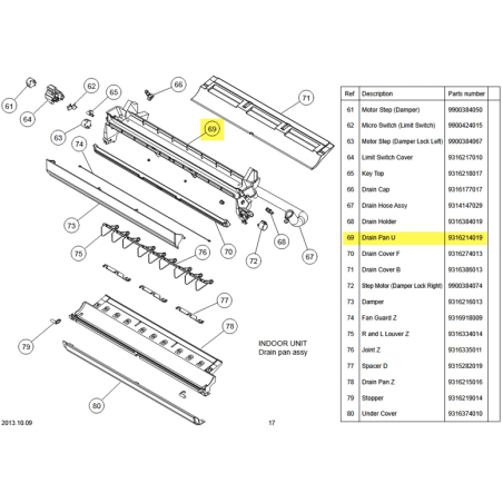FUJITSU K9316214019 aka 9316214019 DRAIN PAN U HF