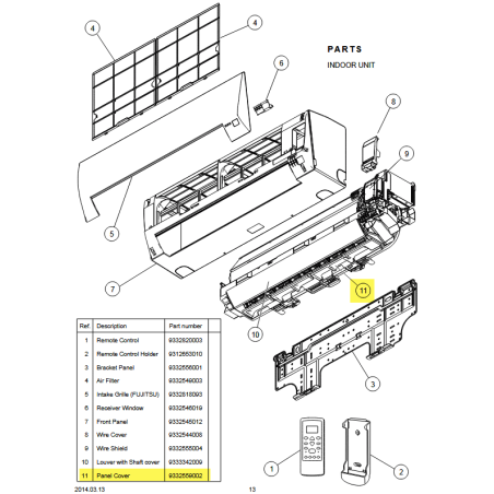 FUJITSU K9332559002 aka 9332559002 PANEL COVER ASU9/12RL2