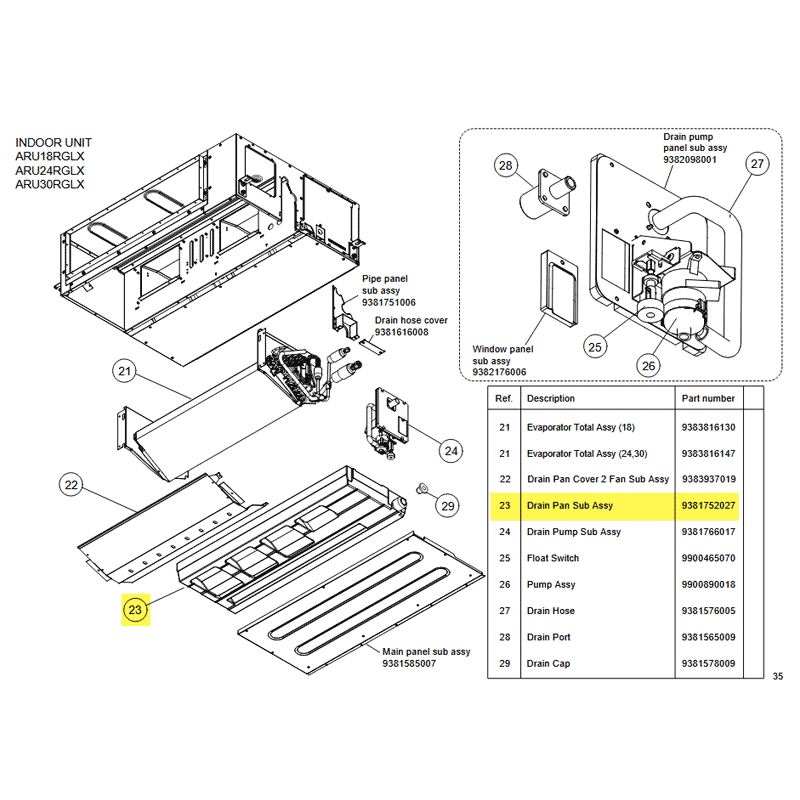 FUJITSU K9381752027 aka 9381752027 DRAIN PAN HY ARU/ARUH DW