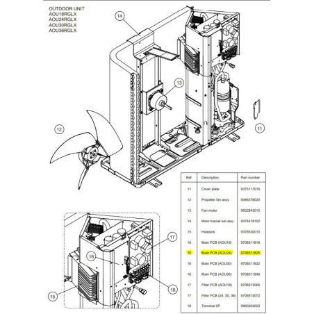 FUJITSU 9708511825 CONTROL PCB 24RGLX HY