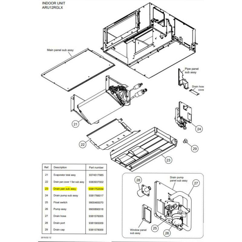 FUJITSU K9381752034 aka 9381752034  DRAIN PAN SA HY DW