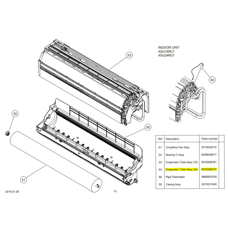 FUJITSU K9315338174 aka 9315338174 EVAPORATOR TA-24HFI/CL1 HY