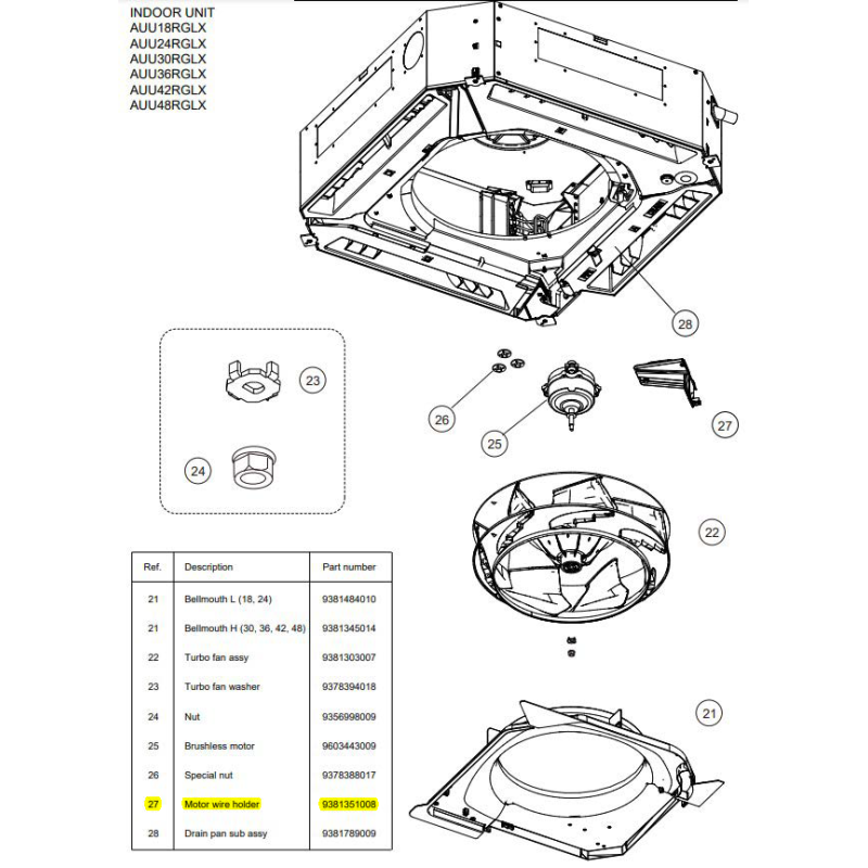 FUJITSU 9381351008 HOLDER MOTOR WIRE AUU RGLX HY