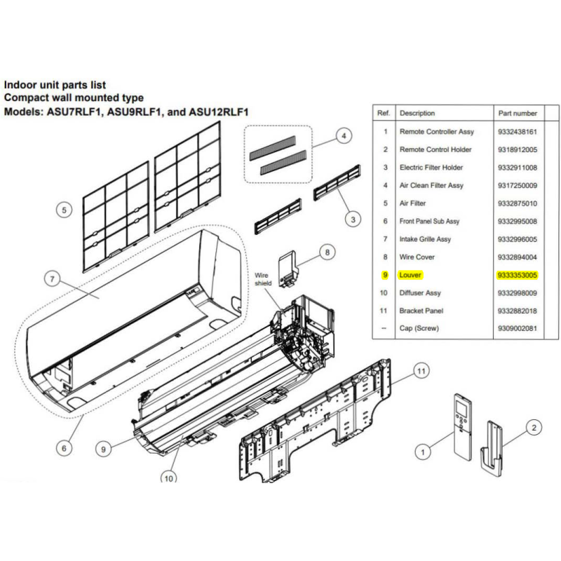 FUJITSU K9333353005 aka 9333353005 LOUVER ASU7~15RLF1