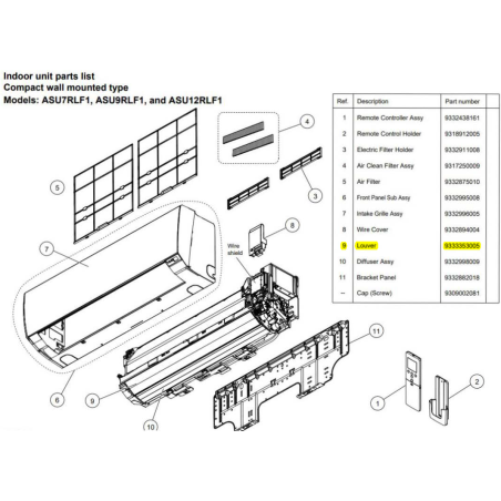 FUJITSU K9333353005 aka 9333353005 LOUVER ASU7~15RLF1