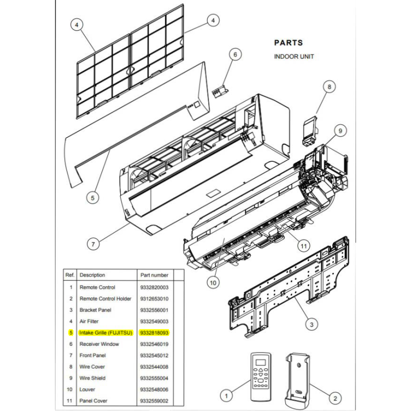 FUJITSU K9332818093  aka 9332818093 Intake Grille