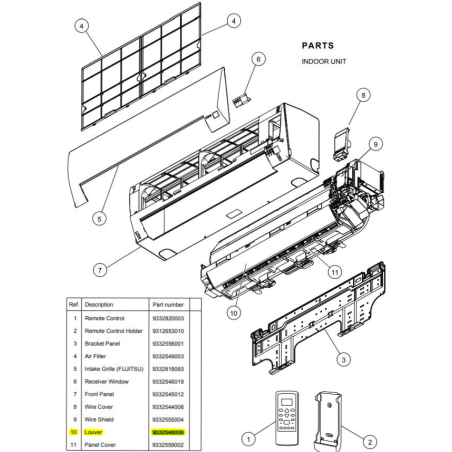 FUJITSU K9332548006 aka 9332548006 LOUVER ASSY ASU9/12RL2 HYR