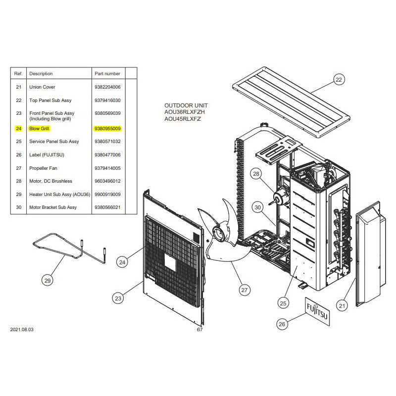 FUJITSU K9380955009 aka 9380955009 BLOW GRILL HVAB