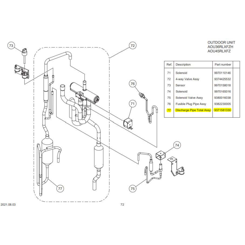 FUJITSU K9371581330 aka 9371581330 PIPE DISCHARGE TA 36/45 HY