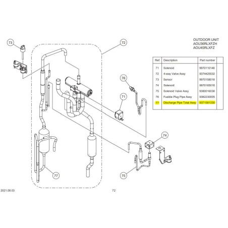 FUJITSU K9371581330 aka 9371581330 PIPE DISCHARGE TA 36/45 HY