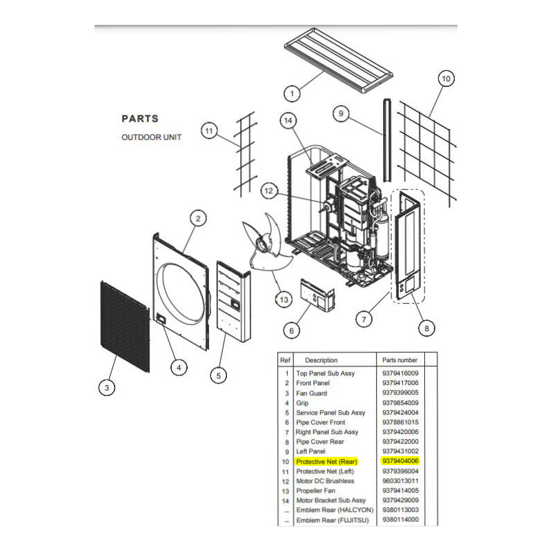 FUJITSU K9379404006 aka 9379404006 PROTECTION NET REAR AOHFI DW