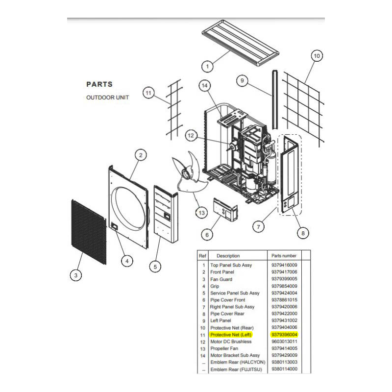 FUJITSU K9379396004 aka 9379396004 PROTECTION NET LEFT AOHFI