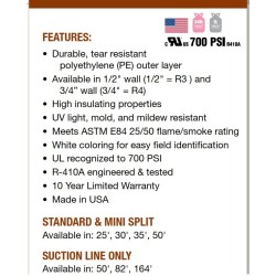 5/8 inch x 50 ft. Line Set Mueller Streamline HVAC Copper Refrigerant Pipes with DURAGUARD PE Insulation (82 or 164 ft optional)