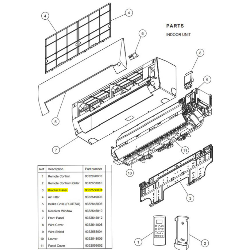 FUJITSU K9332556001 aka 9332556001 BRACKET WALL ASURL2 DW HVAB