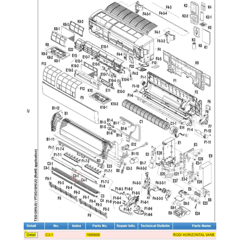 DAIKIN 1690608 ROD/ HORIZONTAL VANE