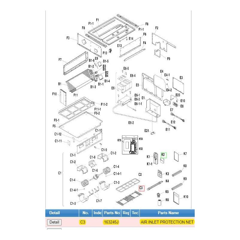 DAIKIN 163245J AIR INLET PROTECTION NET