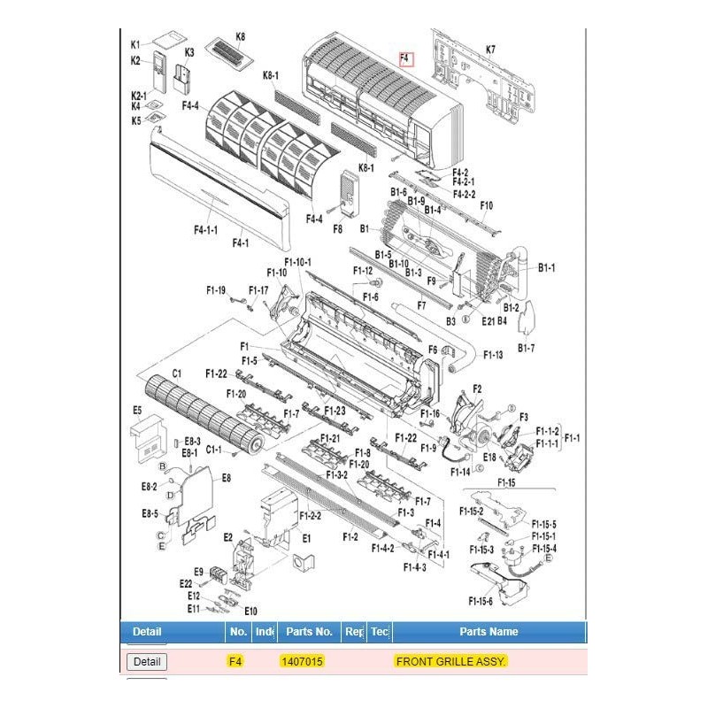 DAIKIN 1407015 FRONT GRILLE ASSY.