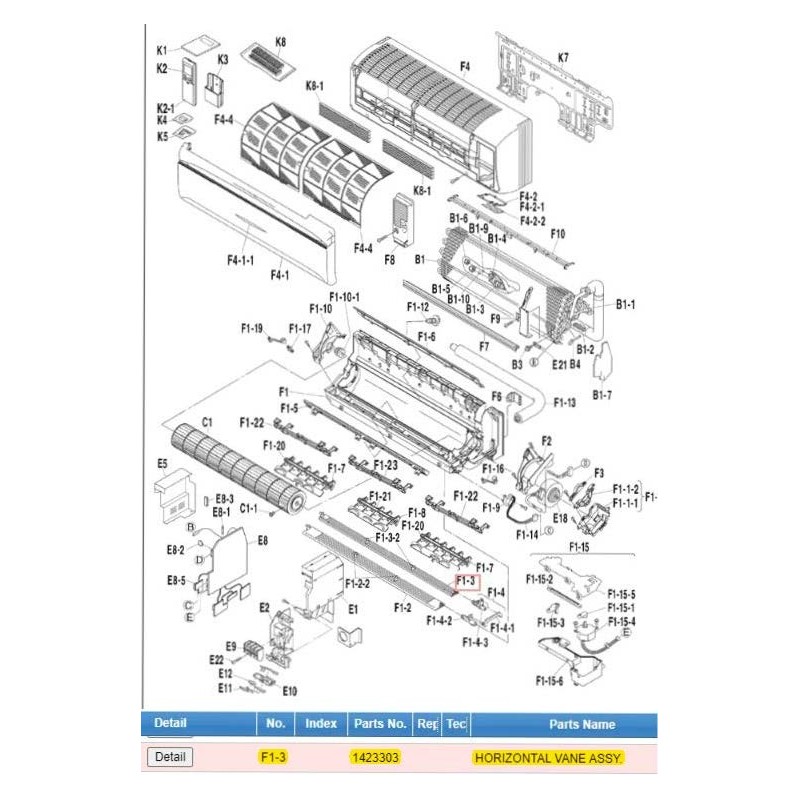 DAIKIN 1423303 HORIZONTAL VANE ASSY. Y