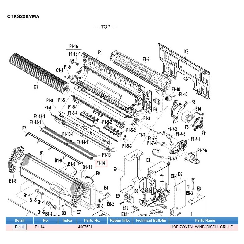 DAIKIN 4007621 HORIZONTAL VANE/ DISCH. GRILLE