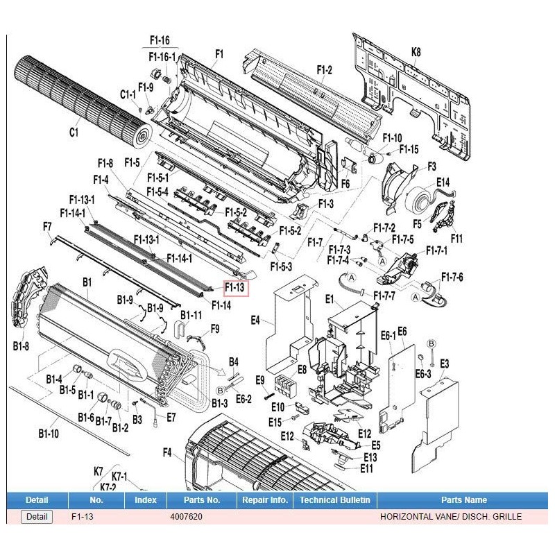 DAIKIN 4007620 HORIZONTAL VANE/ DISCH. GRILLE