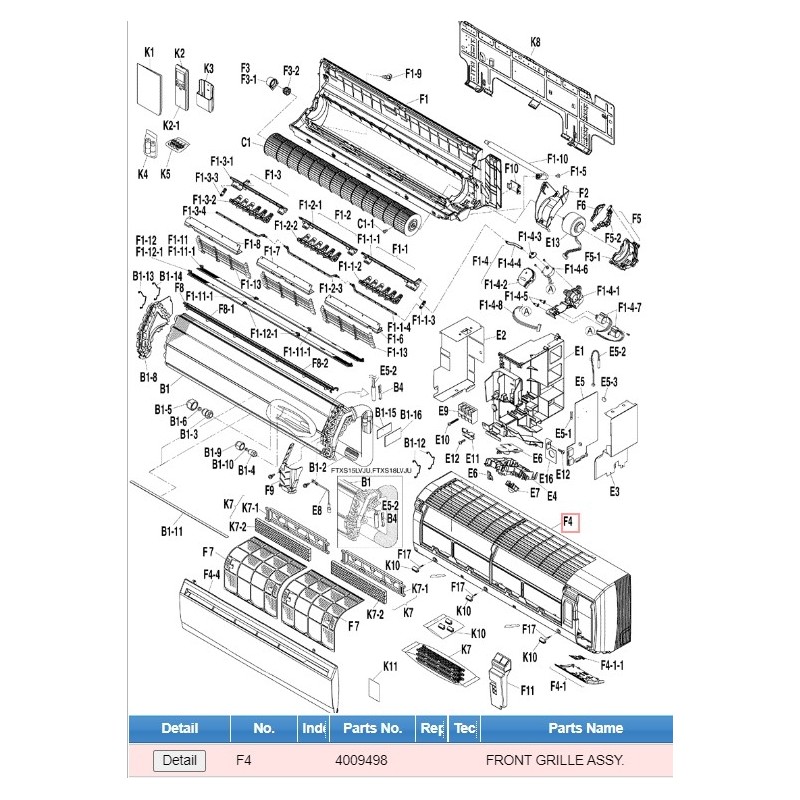 DAIKIN 4009498 FRONT GRILLE ASSY.