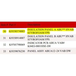 FUJITSU K9358574003 aka 9358574003 INSULATION PANEL A ABU HVAB