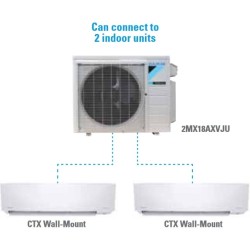 Daikin 17,000 btu 17 SEER 2 Port Dual Zone Heat Pump & Air Conditioner Ductless Split CIRRA model 2MX18AXVJU Condenser Unit Only