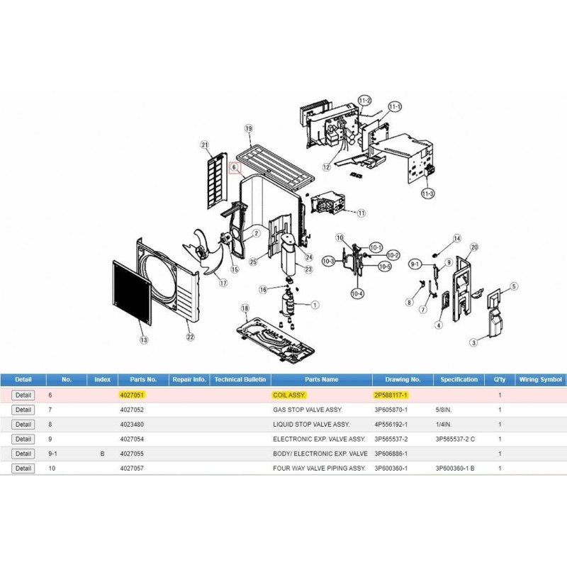DAIKIN 4027051 COIL ASSY.
