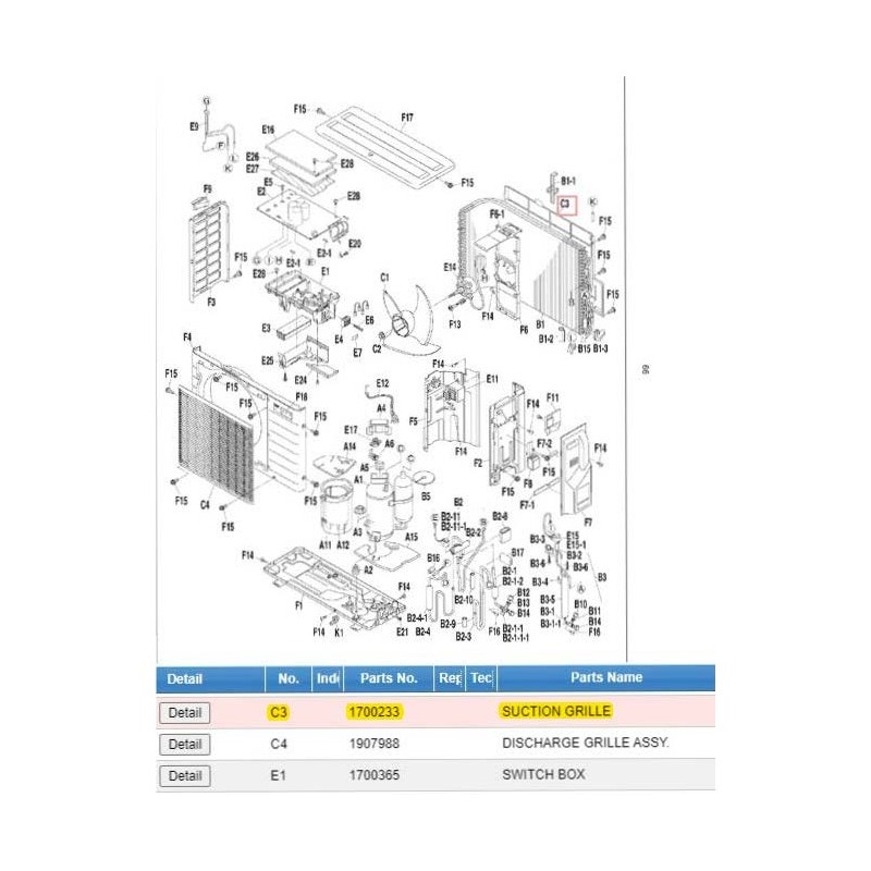 DAIKIN 1700233 SUCTION GRILLE
