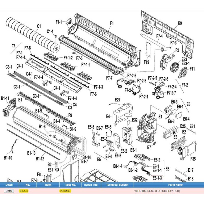DAIKIN 2530593 WIRE HARNESS (FOR DISPLAY PCB)