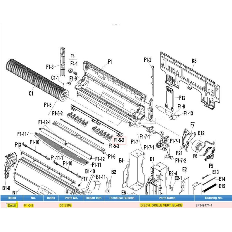 DAIKIN 5012392 DISCH. GRILLE VERT. BLADE