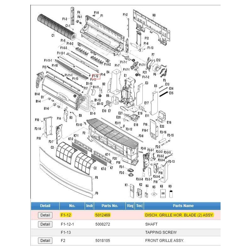 DAIKIN 5012469 DISCH. GRILLE HOR. BLADE (2) ASSY.