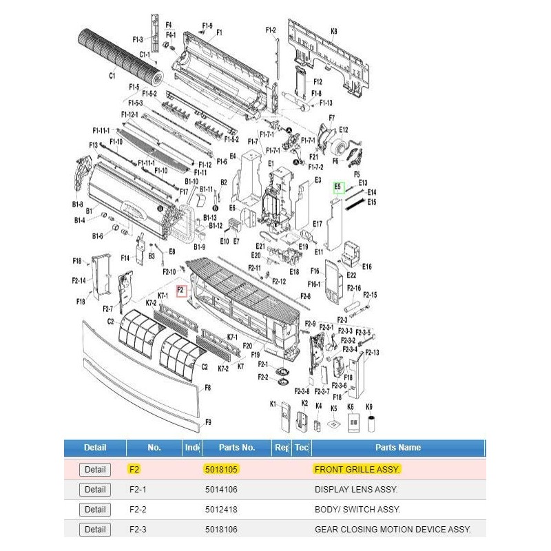 DAIKIN 5018105 FRONT GRILLE ASSY.