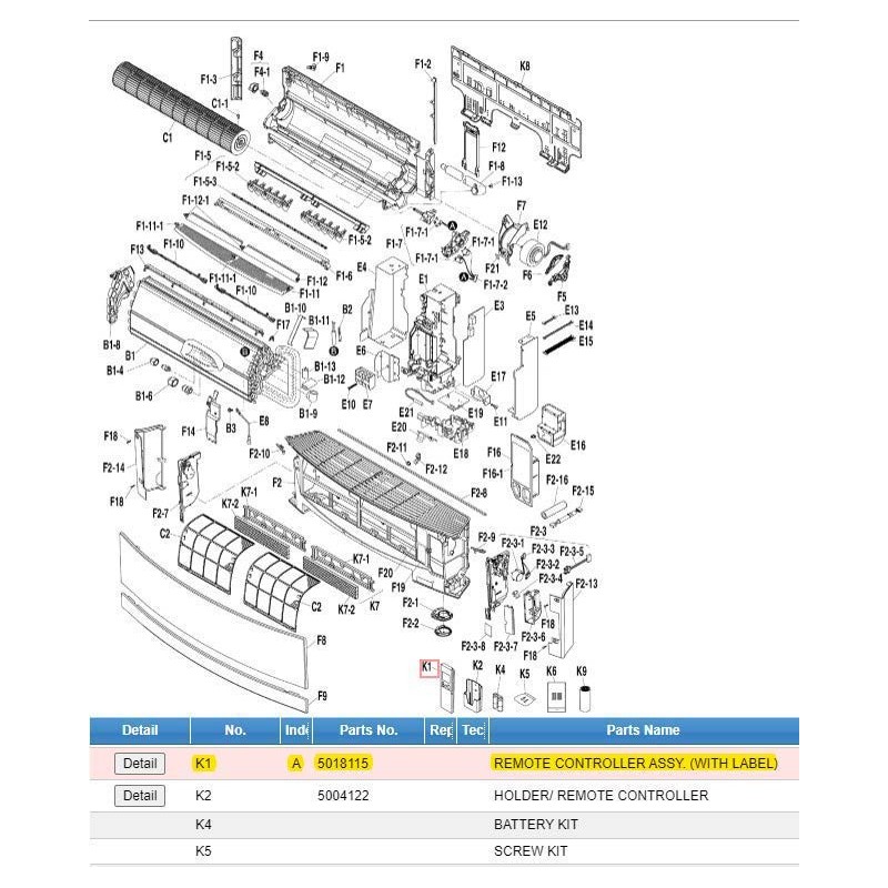 DAIKIN 5018115 REMOTE CONTROLLER ASSY.